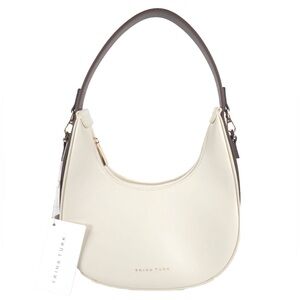 NWT TRINA TURK LEATHER OFF WHT / BROWN CRESCENT HOBO‎ HANDBAG